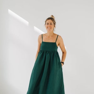Vestido de Aruba, vestido de verano de lino ancho, vestido de lino verde boho, vestido de lino cami de playa, vestido de lino de damas de honor, vestido de lino de gran tamaño de playa