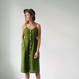 San Jose Dress - Green Linen Dress - Summer Linen Dress - Slip Linen Dress - Maternity Dress - Women Dress - Beach Dress - Long Linen Dress