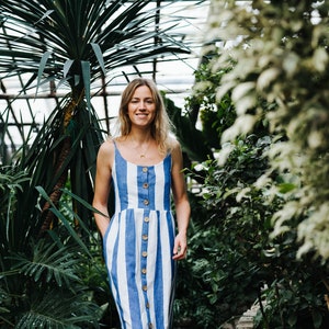 San Jose Dress - Linen Dress - Striped Linen Dress - Slip Linen Dress - Linen Clothing - Women Dress - Beach Dress - Maternity Linen Dress