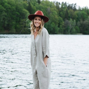 Madrid jumpsuit, Linen romper, Oversized linen jumpsuit, Natural linen overall, Loose fit linen jumpsuit, Women linen romper with buttons