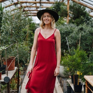 Ursa Dress - Boho Women Cupro Dress - Midi Cupro Dress -  Red Cupro Dress - Summer Slip Dress - Women Summer Dress - Vacation Cupro Dress