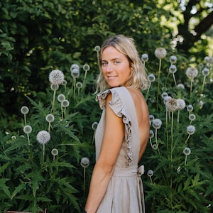 Sun Dress, Backless Linen Dress, Dress With Ruffles, Natural Linen Dress, Wide Skirt Linen Dress, Bridesmaids Linen Dress, Prom Linen Dress