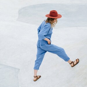 Madrid jumpsuit, Linen romper, Oversized linen jumpsuit, Blue linen overall, Loose fit linen jumpsuit, Women linen romper with buttons