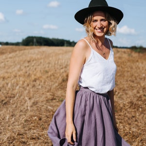 Prague Skirt - Long Linen Skirt - Wide Lavender Linen Skirt - Boho Romantic Linen Skirt - Mid Calf Linen Skirt - Linen Skirts Women&#39;s