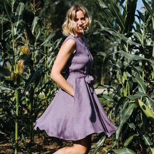 Dublin Dress - Lavender Linen Dress - Bridesmaids Linen Dress - Romantic Boho Linen Dress - Wide Skirt Dress - Dress With Buttons