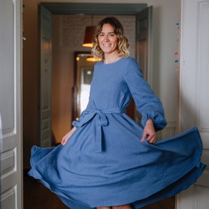 Maui Dress, Long Linen Dress, Blue Women Linen Dress, Long Sleeve Linen Dress, Summer Linen Dress, Boho Linen Dress, Wedding Linen Dress