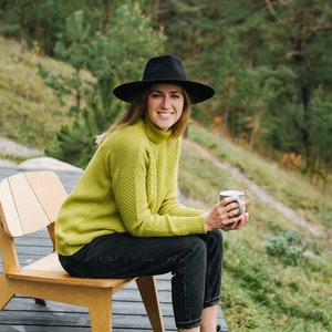 Malta Pullover - Alpaca Wool Pullover - Green Turtleneck - Winter Sweater - Hand Knitted Pullover - Loose Fit Pullover - Oversized Sweater