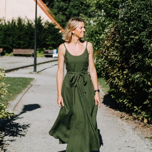 Nairobi Dress, Wedding Linen Dress, Bridesmaids Linen Dress, Boho Linen Dress, Slip Women Dress, Green Linen Dress, Cami Long Linen Dress