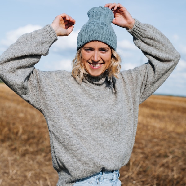 Ivy Pullover, Alpaca Wool Sweater, Winter Wool Pullover - Grey Wool Pullover - Wool Turtleneck Women - Oversized Pullover -Loose Fit Sweater