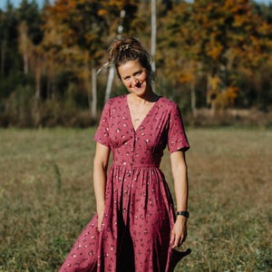 READY TO SHIP, July Dress, Viscose Dress With Buttons, Bridesmaids Dress, Long Women Dress, Romantic Dress, Summer Dress, V Neck Dress
