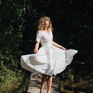 Lisbon Dress - Boho Wedding Dress - Linen Wedding Dress - Rustic Wedding Dress - Wrap Wedding Dress - Wide Skirt Wedding Dress - Women Dress