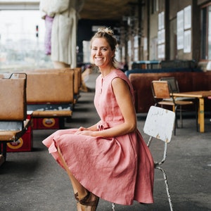 Dublin dress, Linen dress, Bridesmaids linen dress, Boho linen dress, Pink linen dress, Romantic dress, Wide skirt dress, Linen dress women