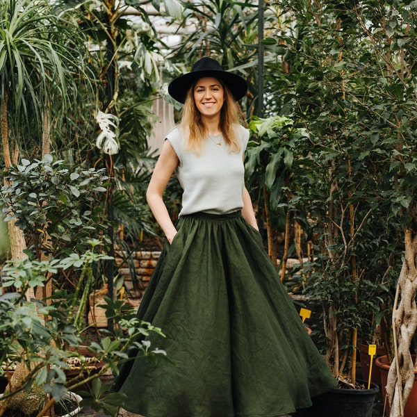 Falda de Praga, Falda ancha de lino, Falda de dama de honor, Falda de lino para boda, Falda romántica, Ropa de lino, Falda de verano, Falda de lino para mujer