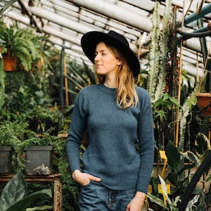 Suéter de Perú, Suéter de lana de alpaca, Suéter tejido a mano, Suéter azul, Suéter de seda, Suéter de cuello redondo, Suéter de mujer, Suéter de invierno