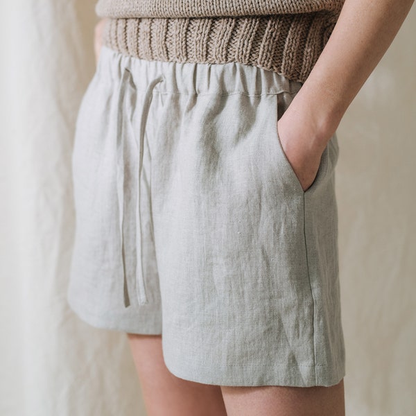 Lilac shorts, Linen shorts, Bride shorts, Linen clothing, Beige shorts, Summer shorts, Beach linen shorts, Women linen shorts, City shorts