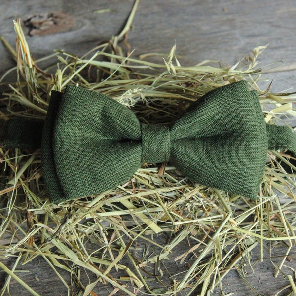 Wedding Bow Tie - Rustic Bow Tie - Linen Bow Tie - Green Bow Tie - Prom Bow Tie - Bow Tie For Men - Bow Tie For Boys - Party Bow Tie