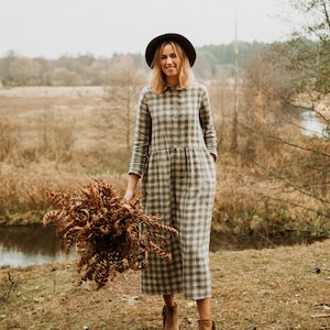 Robe Canberra - Robe en lin - Robe en lin de maternité - Robe d’automne - Robe à manches longues - Robe ample - Robe classique - Robe romantique