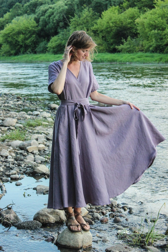 Lisbon Dress Wrap Linen Dress Linen Clothing Romantic Etsy