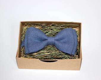 Men's Linen Bow Tie - Blue Bow Tie - Wedding Bow Tie - Bow Tie For Men - Bow Tie For Boys - Rustic Bow Tie - Party Bow Tie