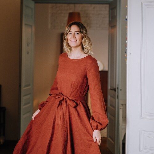 Maui Dress, Long Linen Dress, Redwood Women Linen Dress, Long Sleeve Linen Dress, Summer Linen Dress, Boho Linen Dress, Wedding Linen Dress