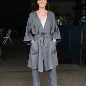 %100 LINEN DOUBLE BREASTED KIMONO