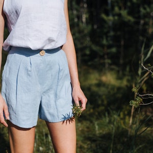 Abu Dhabi shorts, High waisted shorts, Women linen shorts, Women summer shorts, Blue linen shorts, Short summer shorts, Boho linen shorts