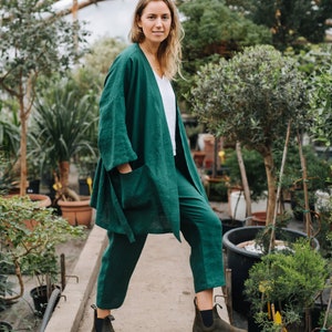 Valletta Pants Suit Linen Pants Green Linen Trousers - Etsy