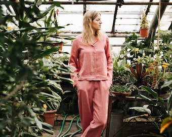 Kingston Pyjamas - Linen Pyjamas - Linen PJ's - Women's Pyjamas - Linen Sleepwear - Home Wear - Women's Clothing - Linen Shorts - Linen Top