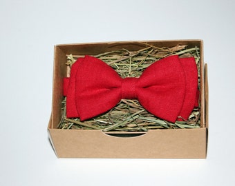 Bachelor Bow Tie - Red Bow Tie - Linen Bow Tie - Wedding Bow Tie - Rustic Bow Tie - Formal Bow Tie - Bow Tie For Men - Birthday Bow Tie