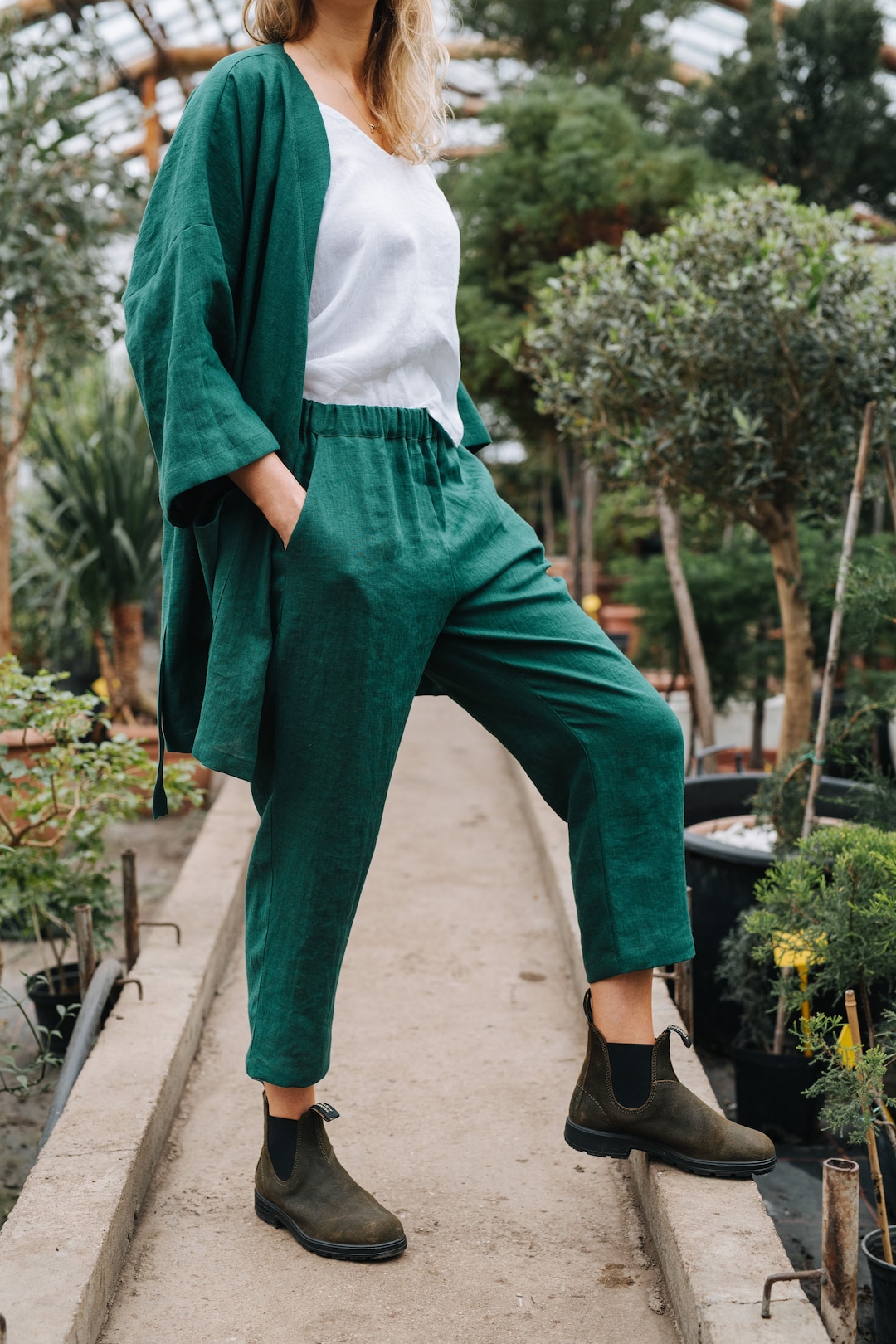 Green Reva Linen Pants main image 0