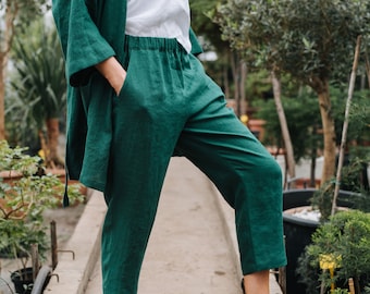 Valletta Pants - Suit Linen Pants - Green Linen Trousers - Vacation Linen Pants - Classic Women Pants - Slim Linen Pants - Long Linen Pants