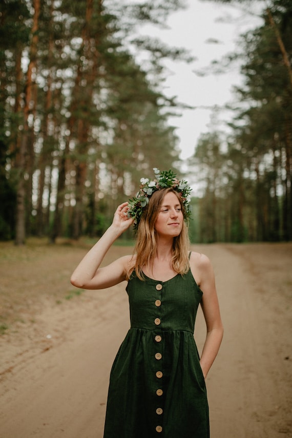 forest green linen dress Handmade - 'san Jose' Slip Dress Chapel Length