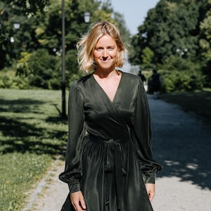 Ula Dress, Wrap Women Cupro Dress, Green Cupro Dress, Bridesmaids Cupro Dress, Short Cupro Dress, Beach Cupro Dress, Party Cupro Dress Women
