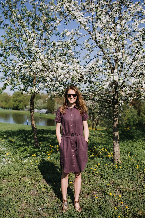 Roma Dress - Maternity Dress - Linen Shirtdress - Loose Fit Dress - Oversized Linen Dress - Purple Shirt Dress - Linen Dress - Summer Dress