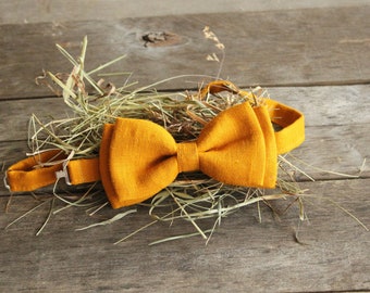 Linen Bow Tie - Mustard Bow Tie - Bow Tie For Men - Wedding Bow Tie - Bow Tie For Boys - Rustic Bow Tie - Birthday Bow Tie - Party Bow Tie