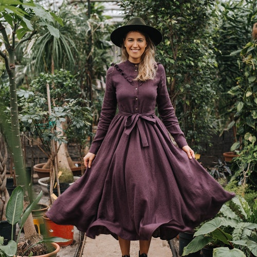 CLAUDIA Linen Wrap Dress / Long Sleeve Dress - Etsy