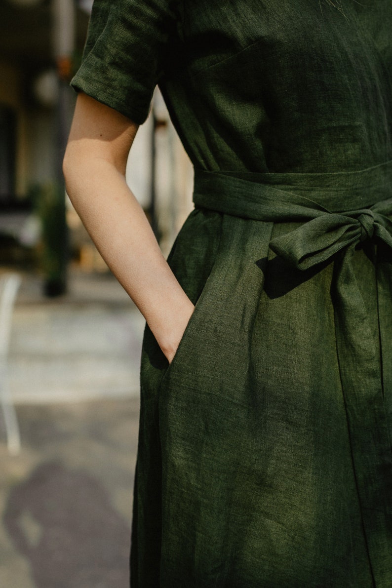 Lisbon dress, Wrap linen dress, Bridesmaids dress, Linen dress, Green dress, Romantic dress, Wide skirt dress, Summer dress image 8