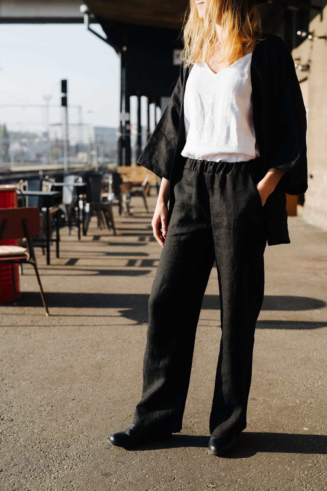 【2plan】Monette linen wide pants Utility Linen Two Piece Wide Leg Pants Set – COMMENSE