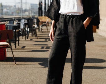 Houston pants, Linen pants, Wide linen trousers, Loose fit linen pants, Wide linen pants, Black pants, Long linen pants, Women pants