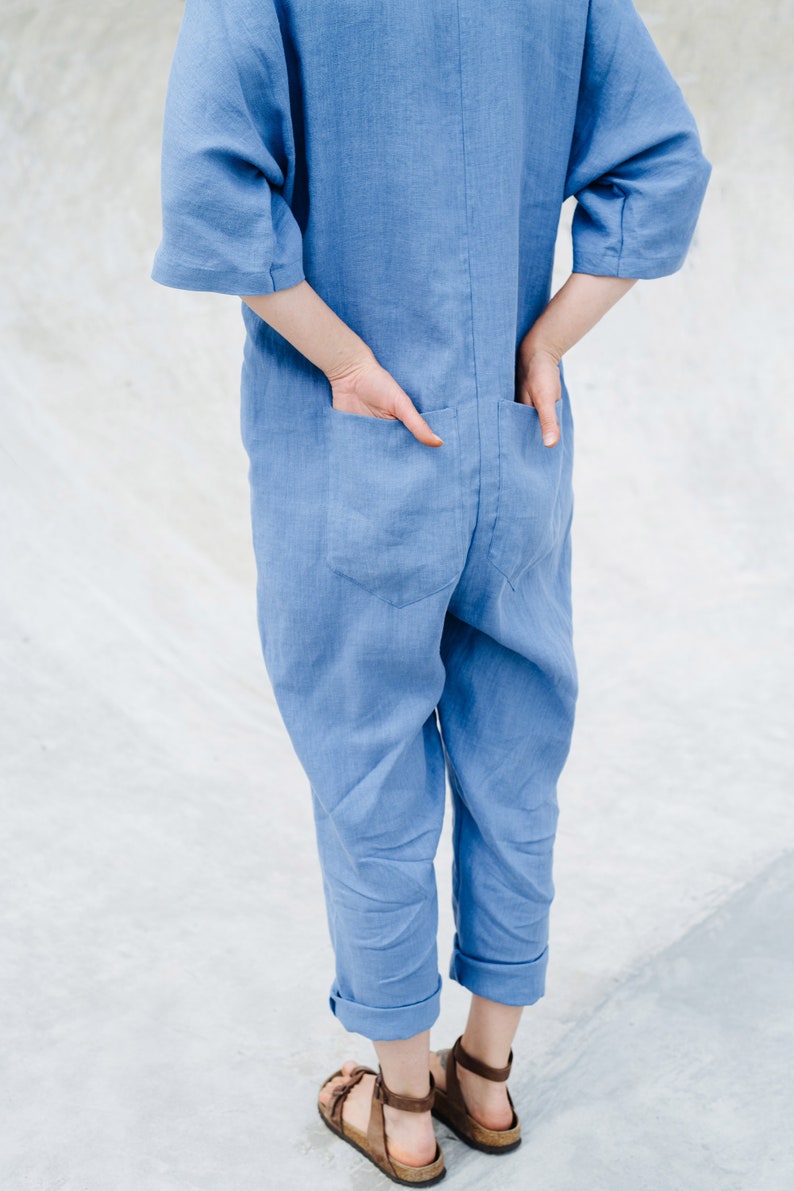 Madrid Jumpsuit Linen Romper Oversized Linen Jumpsuit Blue Etsy