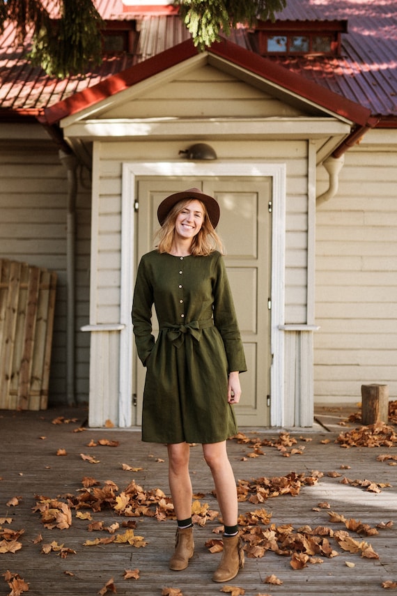 Rio Dress - Linen Dress - Maternity Dress - Linen Clothing - Long Sleeve Dress - Loose Fit Dress - Classic Dress - Short Dress