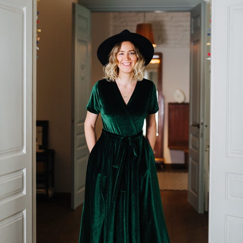 Green Women Velour Dress - Christmas Dress - Velour Dress - Wrap Green Dress  - Romantic Wrap Dress - Bridesmaids Dress - Boho Women Dress - Etsy