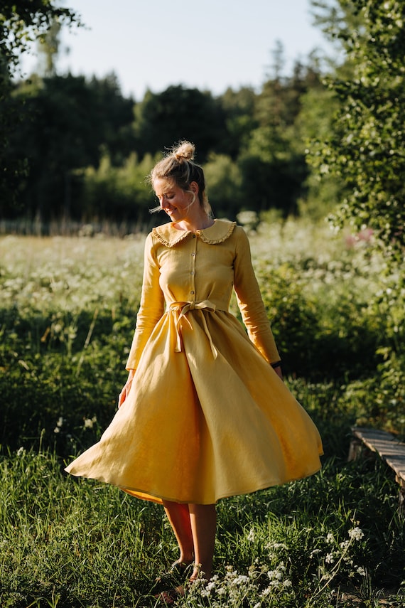 Orion Dress, Autumn Linen Dress, Bridesmaids Linen Dress, Yellow Linen Dress, Romantic Linen Dress, Summer Linen Dress, Wide Skirt Dress