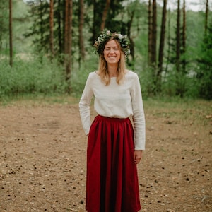 Prague Skirt Wide Linen Skirt Bridesmaid's Skirt Wedding Skirt Romantic Skirt Linen Clothing Red Linen Skirt Women Linen Skirt image 3