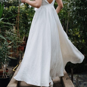 Leyla Dress Wedding Linen Dress V Back Linen Dress Slip - Etsy