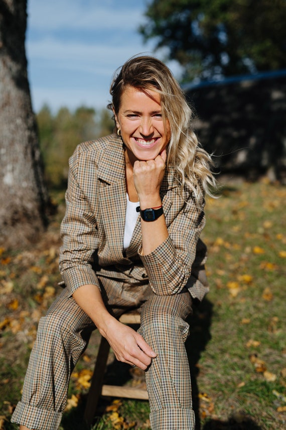 KEA Suit, Women Winter Wool Suit, Checks Wool Suit, Loose Fit Wool Suit, Office Women Wool Suit, Paper Bag Wool Pants, Oversized Wool Blazer