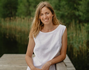 Astra Top - White Linen Top - Women Linen Top - Linen Blouse - Sleeveless Linen Top - Handmade Clothing For Women - Linen Shirt For Women
