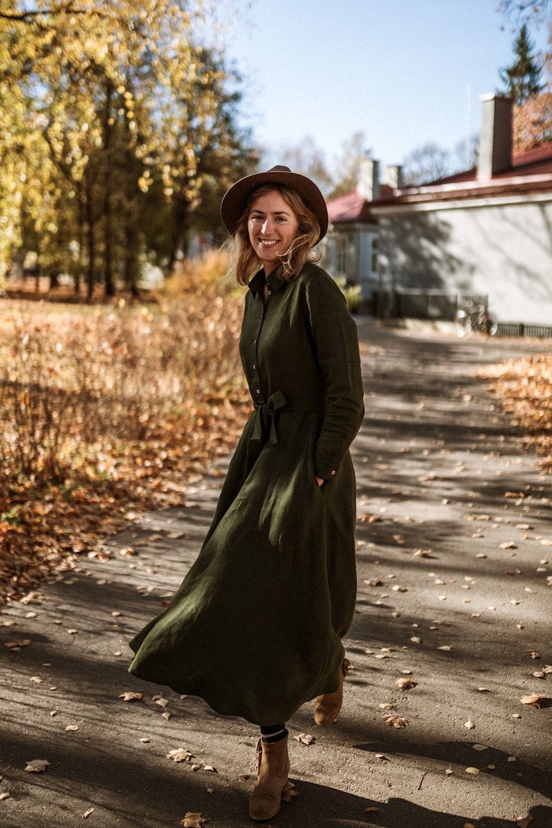 New York Dress Linen Dress Bohemian Dress Green Dress Etsy Australia