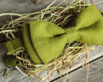 Linen Bow Tie - Moss Bow Tie - Khaki Bow Tie - Bow Tie For Men - Bow Tie For Boys - Rustic Bow Tie - Wedding Bow Tie - Party Bow Tie