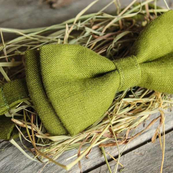 Linen Bow Tie - Moss Bow Tie - Khaki Bow Tie - Bow Tie For Men - Bow Tie For Boys - Rustic Bow Tie - Wedding Bow Tie - Party Bow Tie